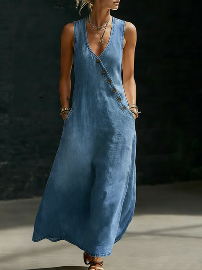 Clara™ | Robe midi en jean boutonnée