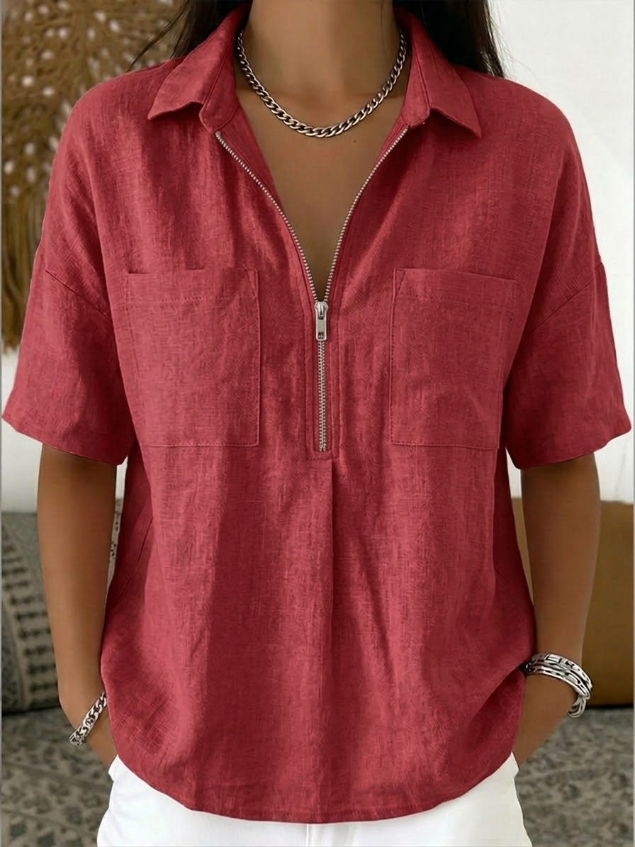 Garance™ | Chemise demi-zip lin &amp; coton
