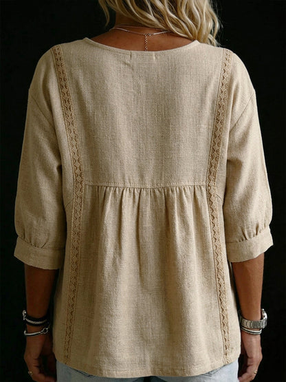 Mina™ | Haut col V lin &amp; coton