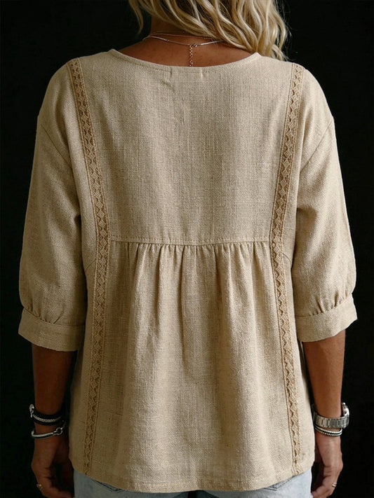 Mina™ | Haut col V lin &amp; coton