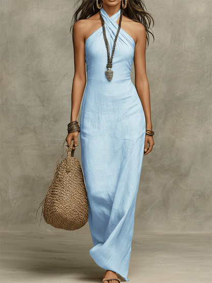 Maïa™ | Robe maxi halter coton &amp; lin