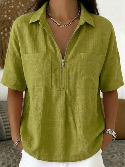 Garance™ | Chemise demi-zip lin &amp; coton