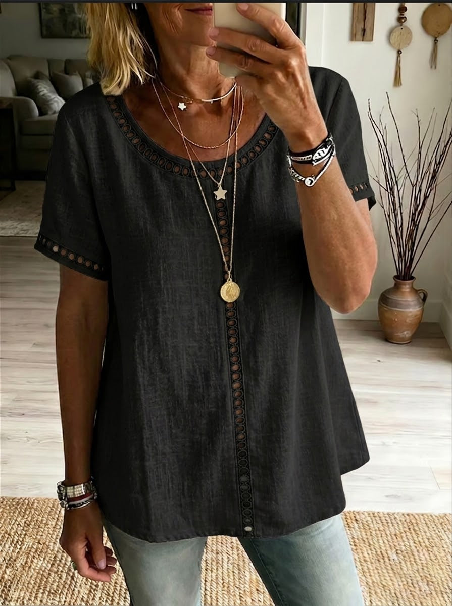 Kenza™ | Top patchwork ajouré lin &amp; coton