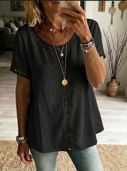 Kenza™ | Top patchwork ajouré lin &amp; coton
