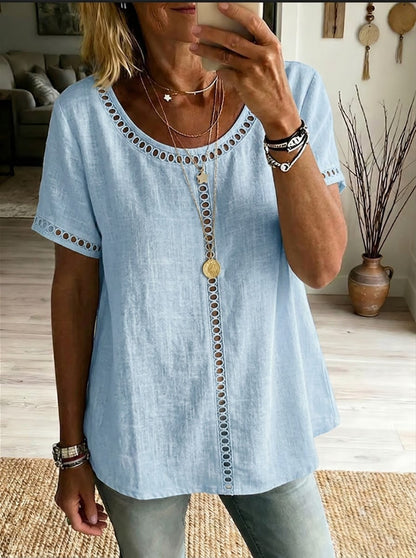 Kenza™ | Top patchwork ajouré lin &amp; coton