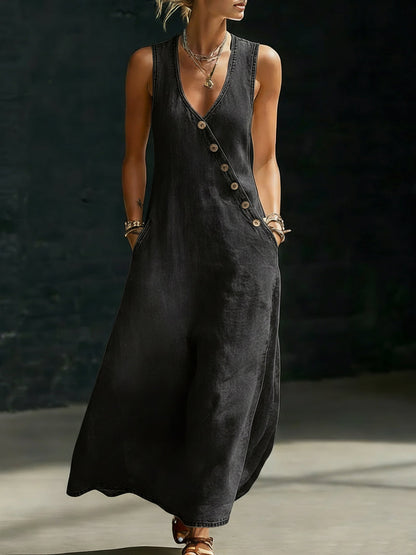 Clara™ | Robe midi en jean boutonnée