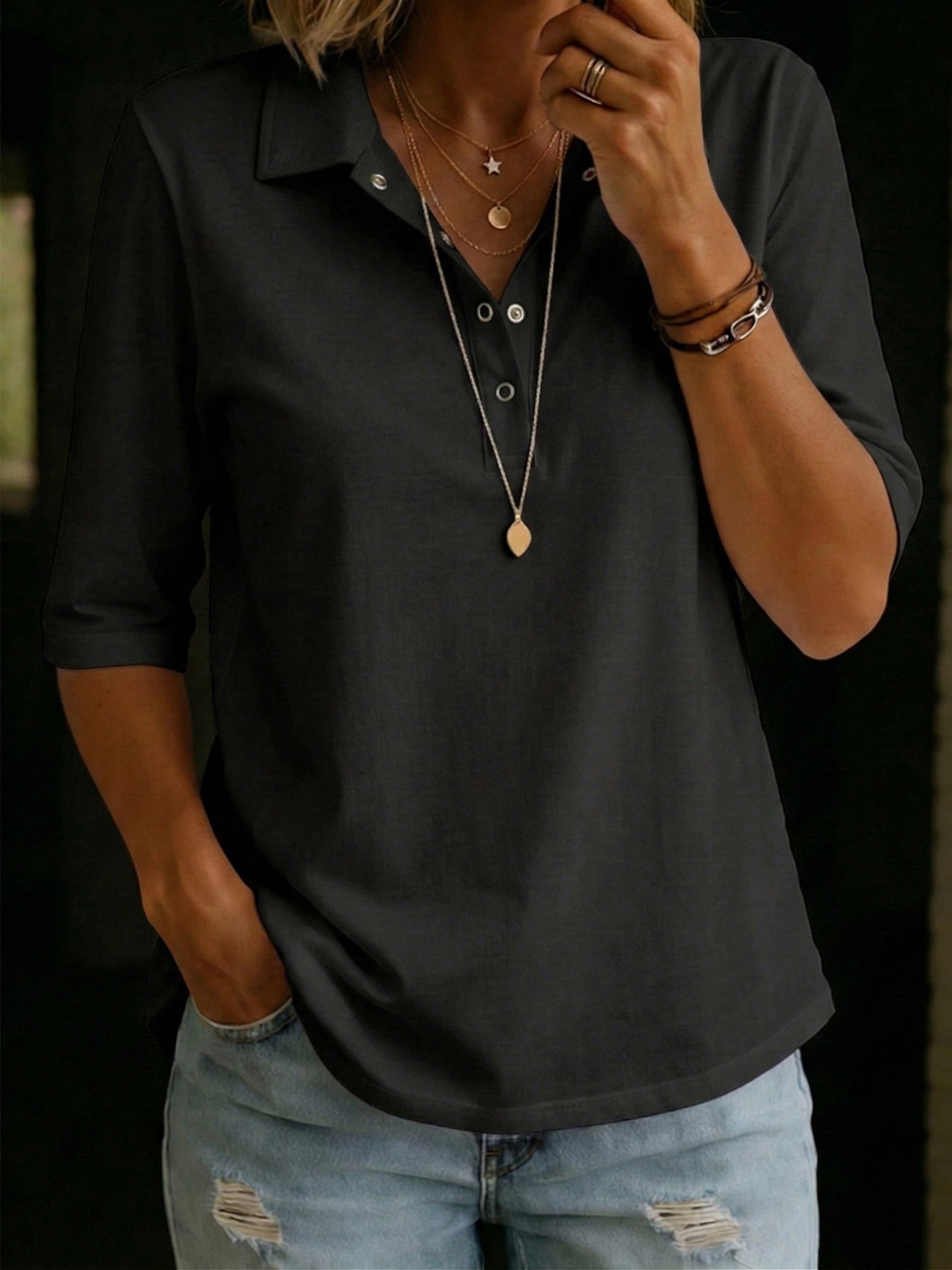 Inès™ | T-shirt col polo en coton