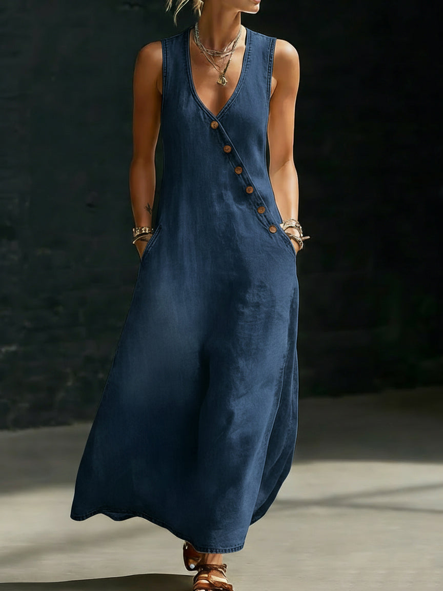 Clara™ | Robe midi en jean boutonnée