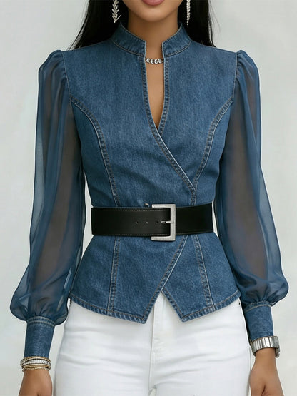 Valérie™ | Haut en denim avec manches organza