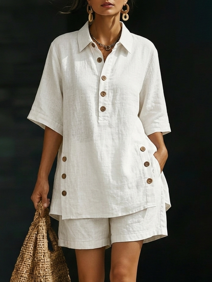 Léa™ | Ensemble chemise &amp; short lin