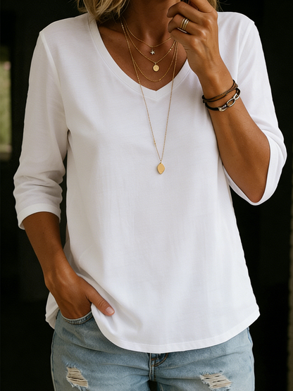 Lina™ | T-shirt col V en coton