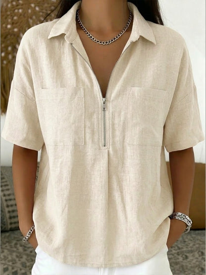 Garance™ | Chemise demi-zip lin &amp; coton