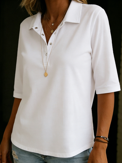 Inès™ | T-shirt col polo en coton