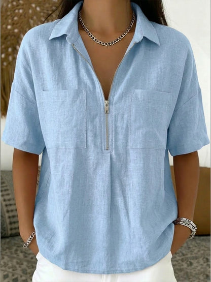 Garance™ | Chemise demi-zip lin &amp; coton
