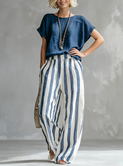 Chaimae™ | Ensemble 2 pièces rayé coton-lin