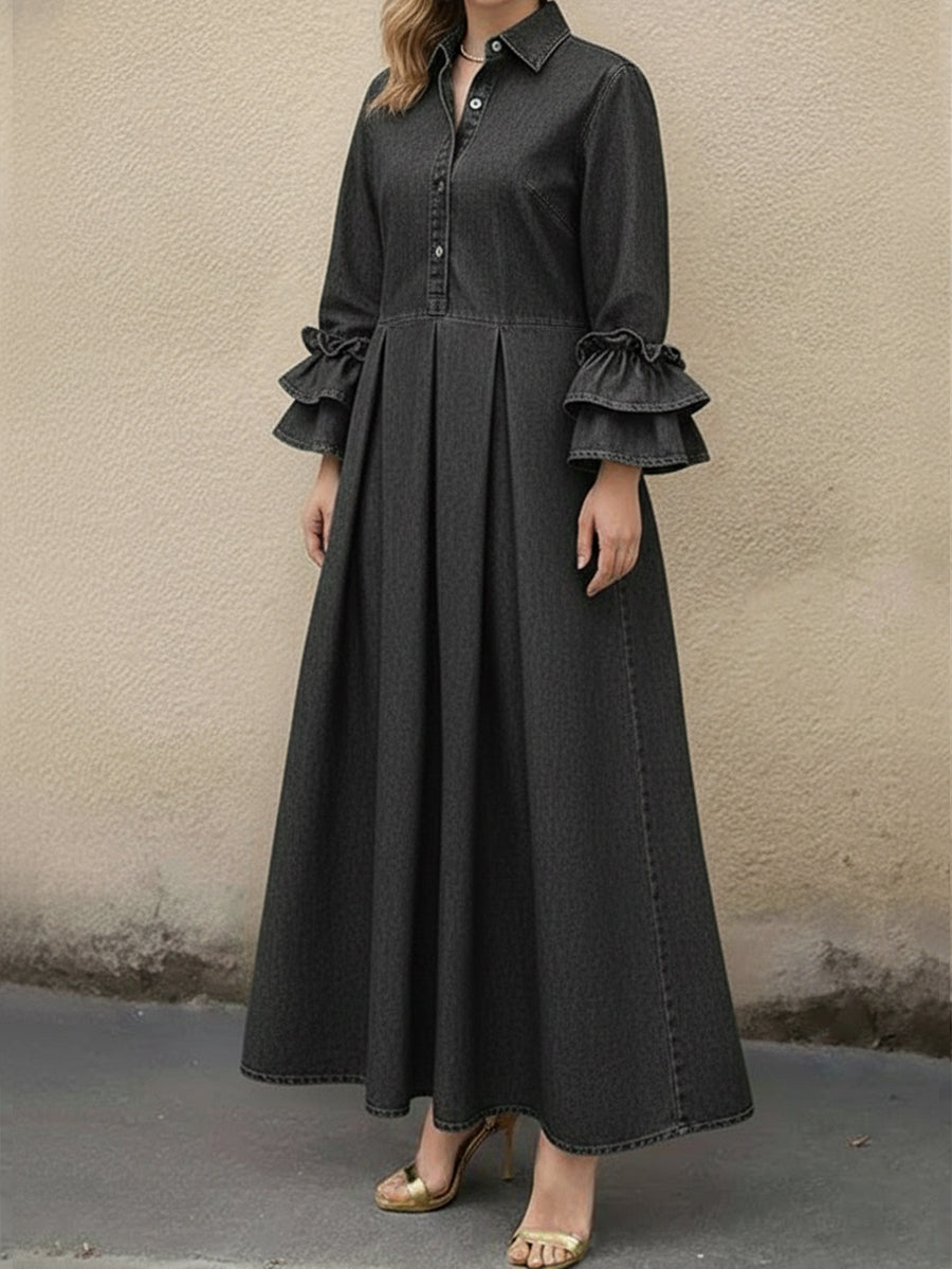 Blandine™ | Robe en jean à manches à volants