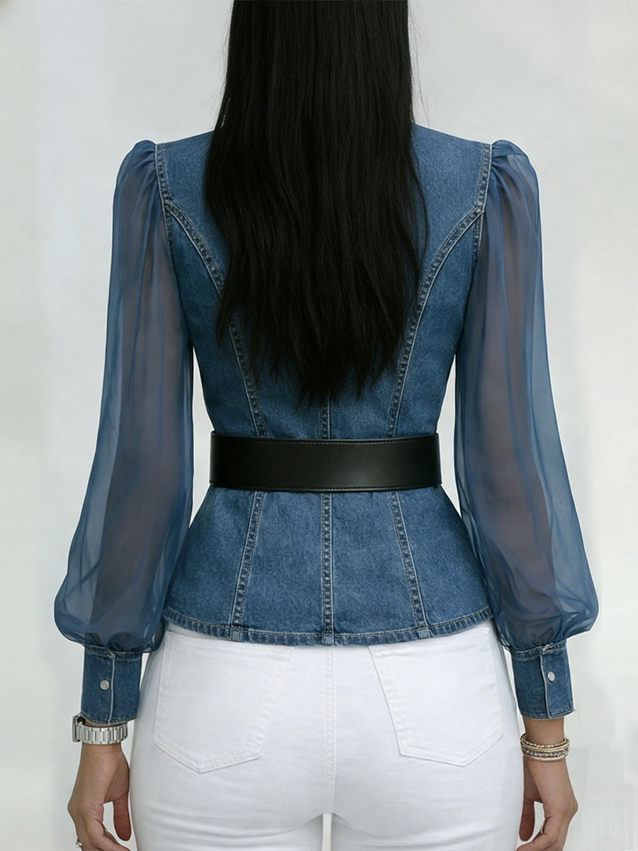 Valérie™ | Haut en denim avec manches organza