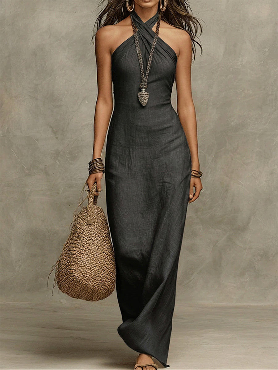 Maïa™ | Robe maxi halter coton &amp; lin