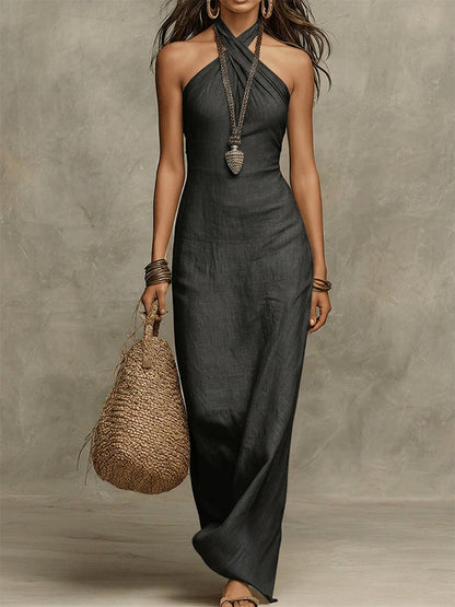 Maïa™ | Robe maxi halter coton &amp; lin
