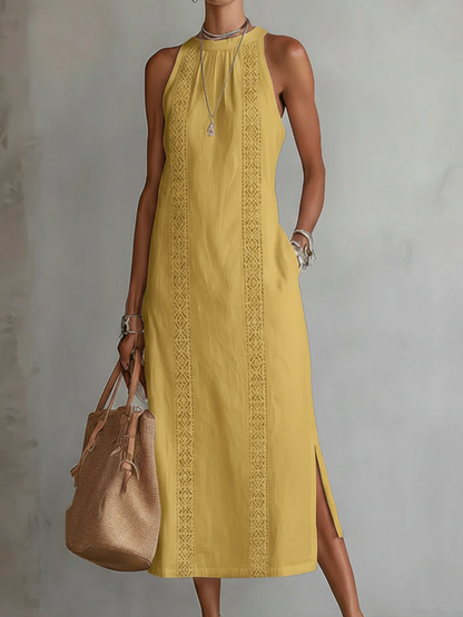 Jimena™ | Robe midi col mandarin brodé