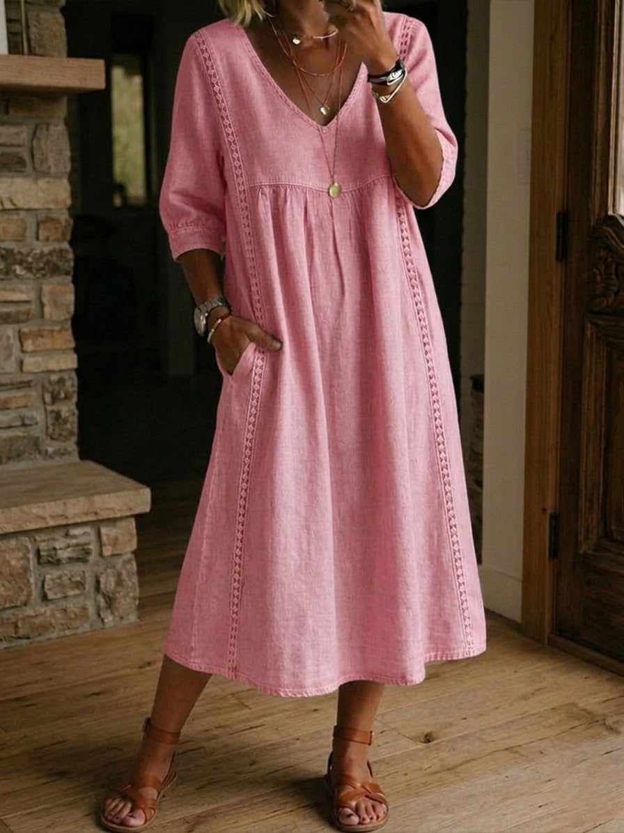 Yara™ | Robe patchwork lin &amp; coton