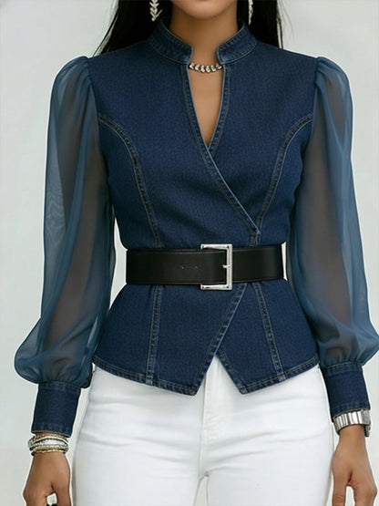 Valérie™ | Haut en denim avec manches organza