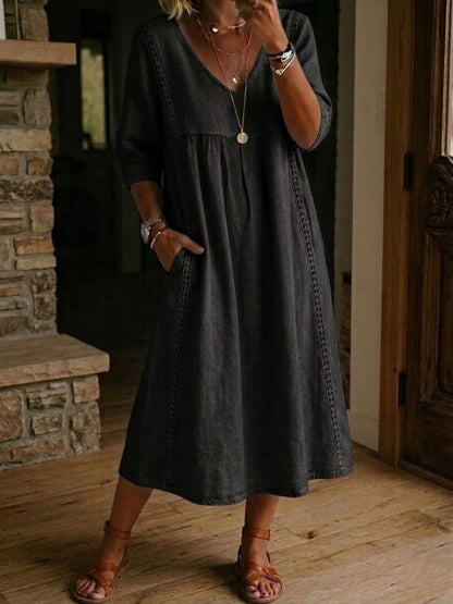 Yara™ | Robe patchwork lin &amp; coton