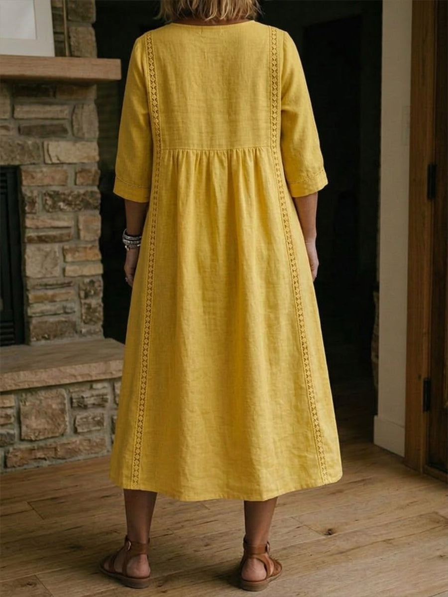 Yara™ | Robe patchwork lin &amp; coton