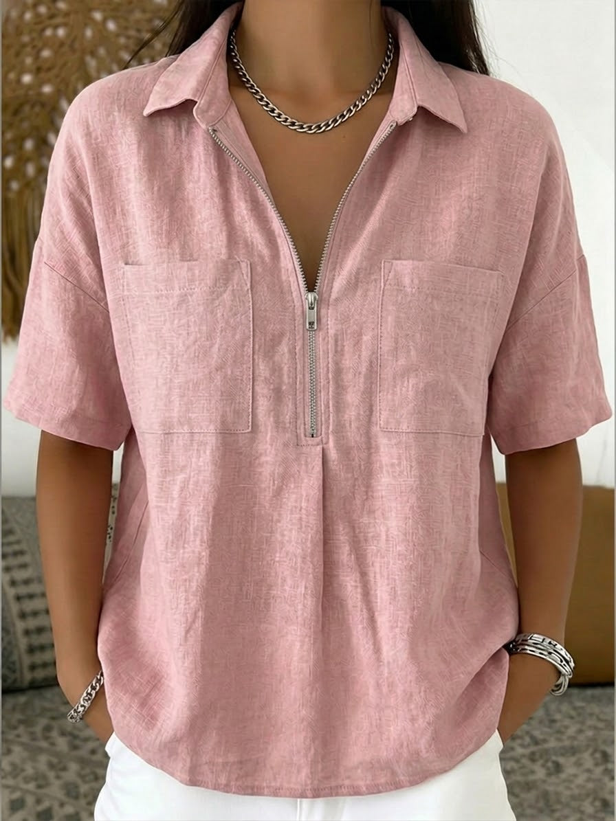 Garance™ | Chemise demi-zip lin &amp; coton