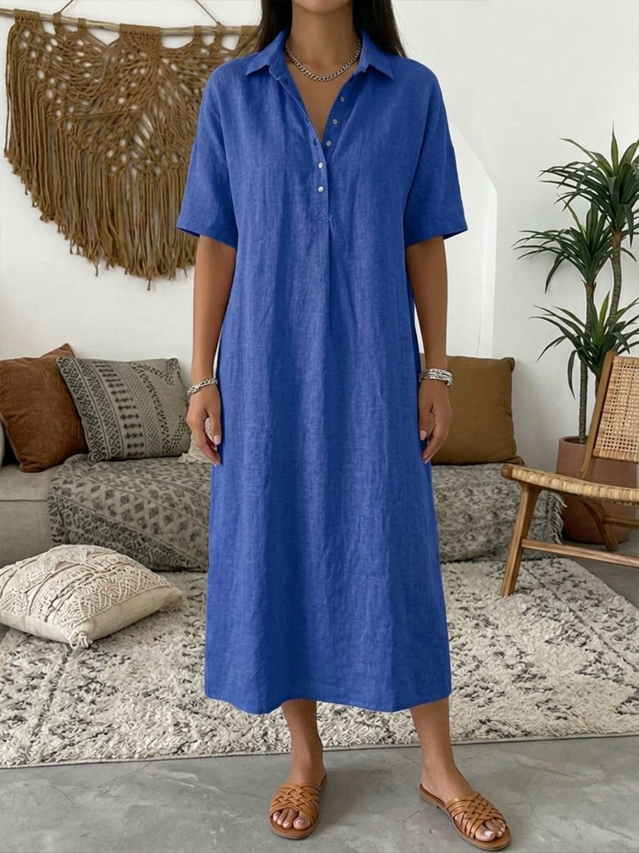 Yasmine™ | Robe polo coton &amp; lin