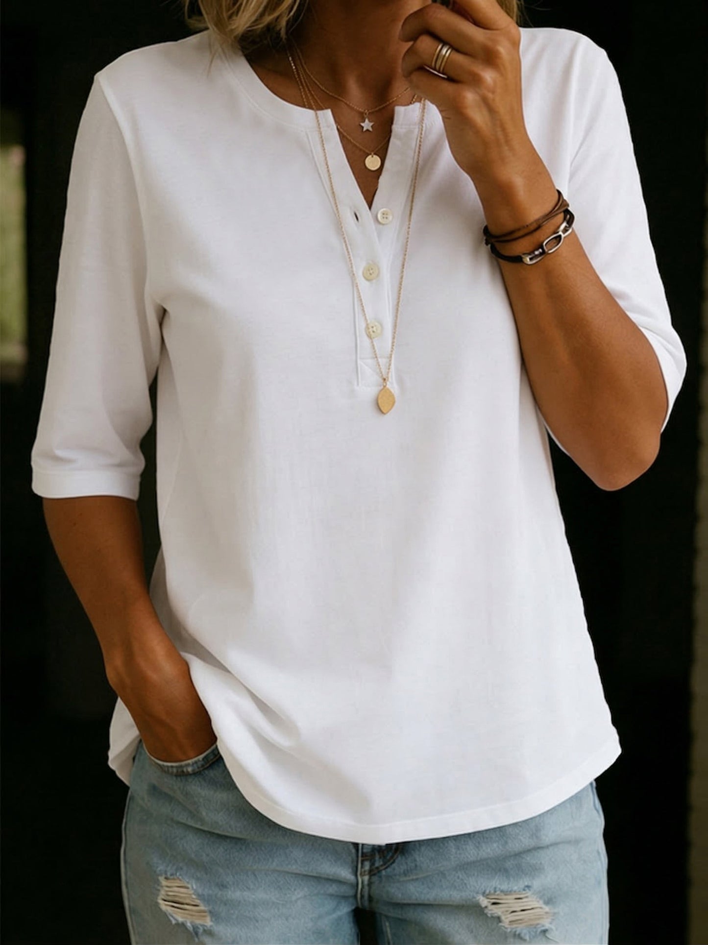 Louna™ | T-shirt Henley en coton