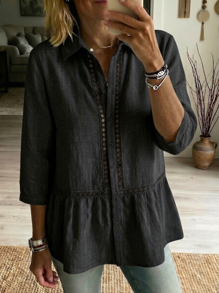 Rania™ | Chemise patchwork lin &amp; coton