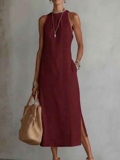 Jimena™ | Robe midi col mandarin brodé