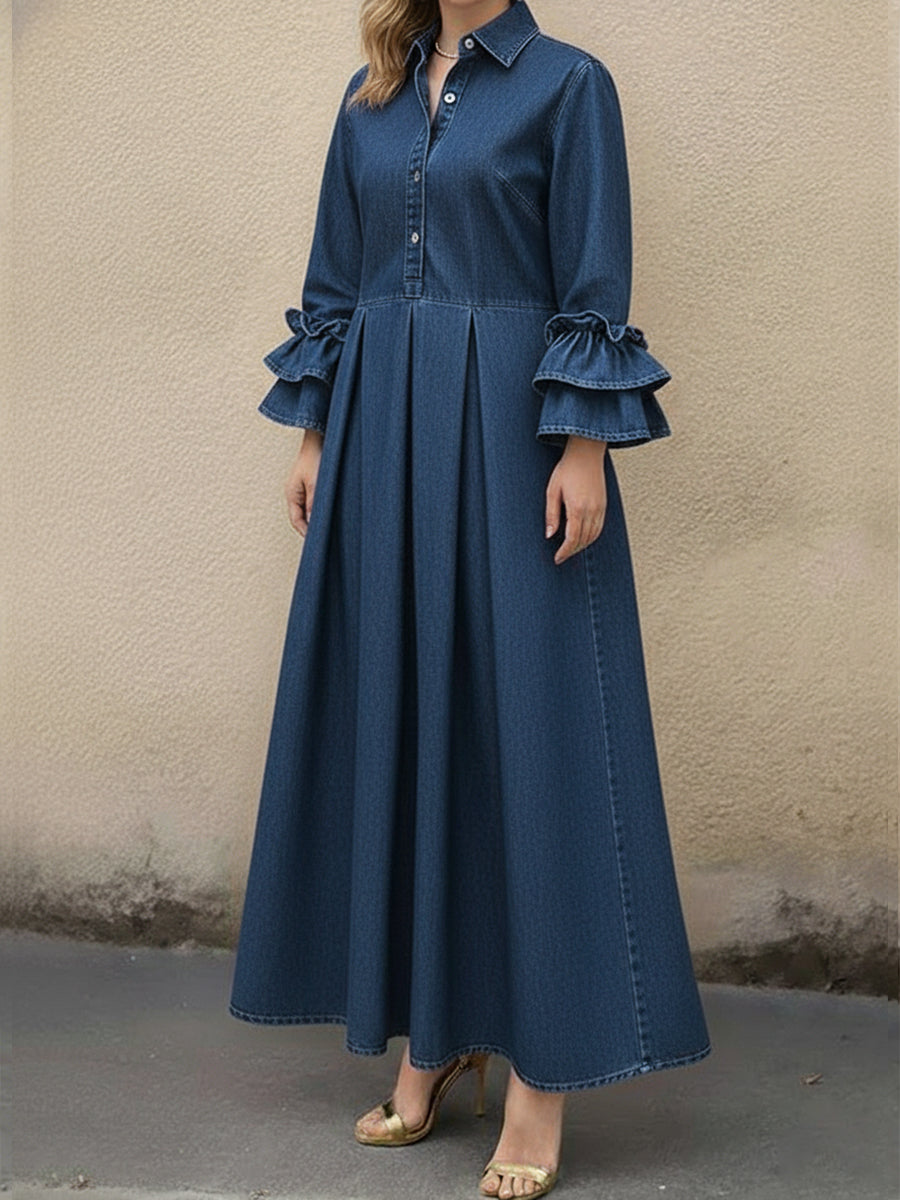 Blandine™ | Robe en jean à manches à volants