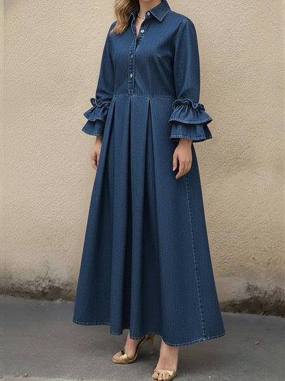 Blandine™ | Robe en jean à manches à volants