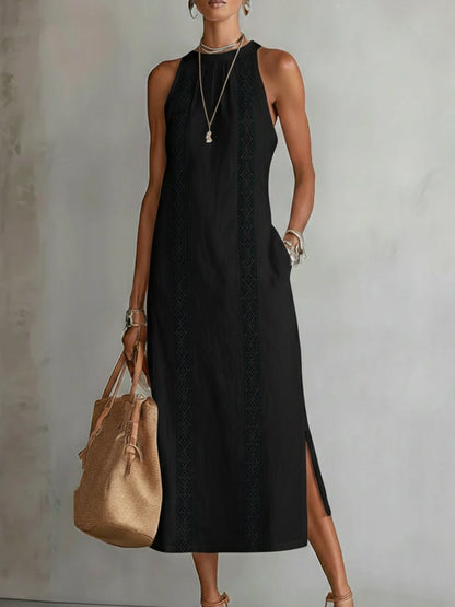 Jimena™ | Robe midi col mandarin brodé
