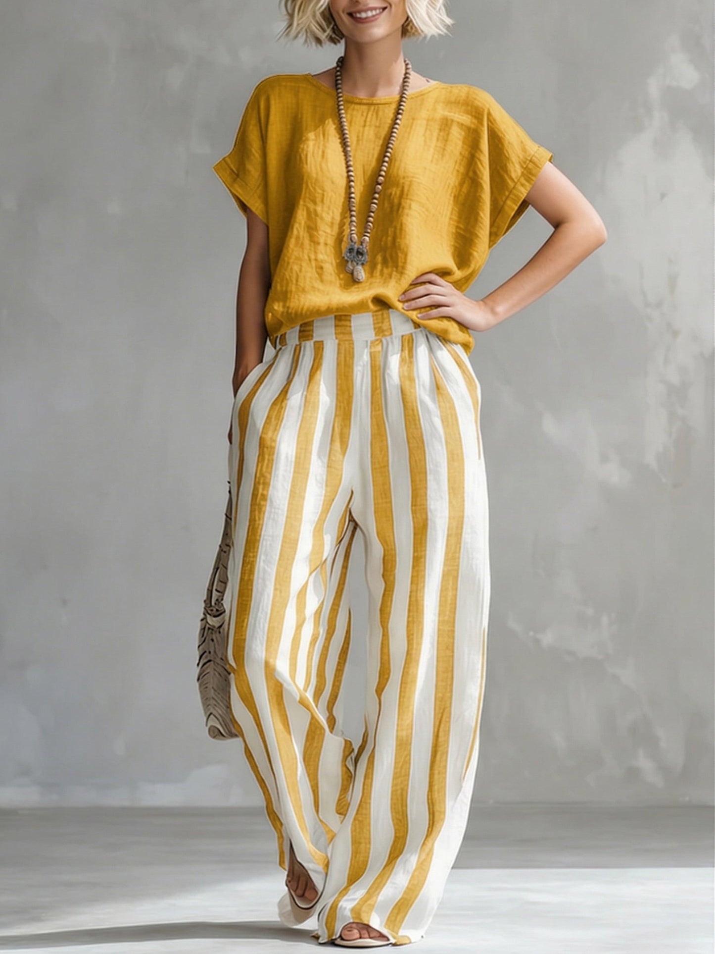 Chaimae™ | Ensemble 2 pièces rayé coton-lin