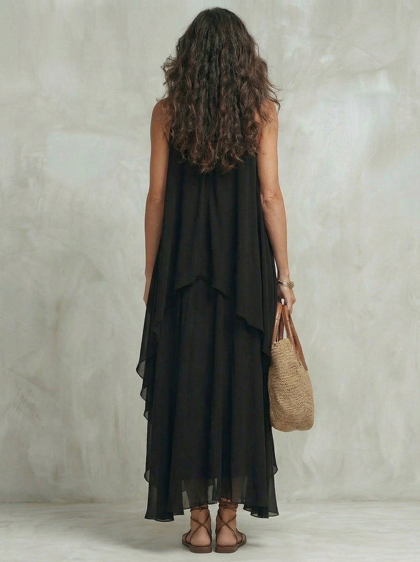Noir™ | Robe longue en mousseline superposée