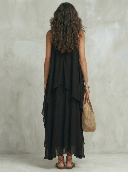 Noir™ | Robe longue en mousseline superposée
