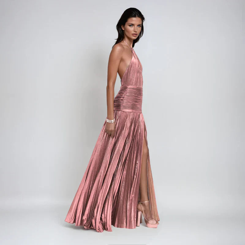 FATI™ | ROBE HALTER DOS NU MÉTALLISÉE