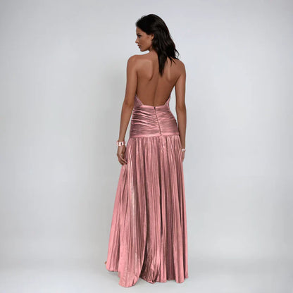 FATI™ | ROBE HALTER DOS NU MÉTALLISÉE
