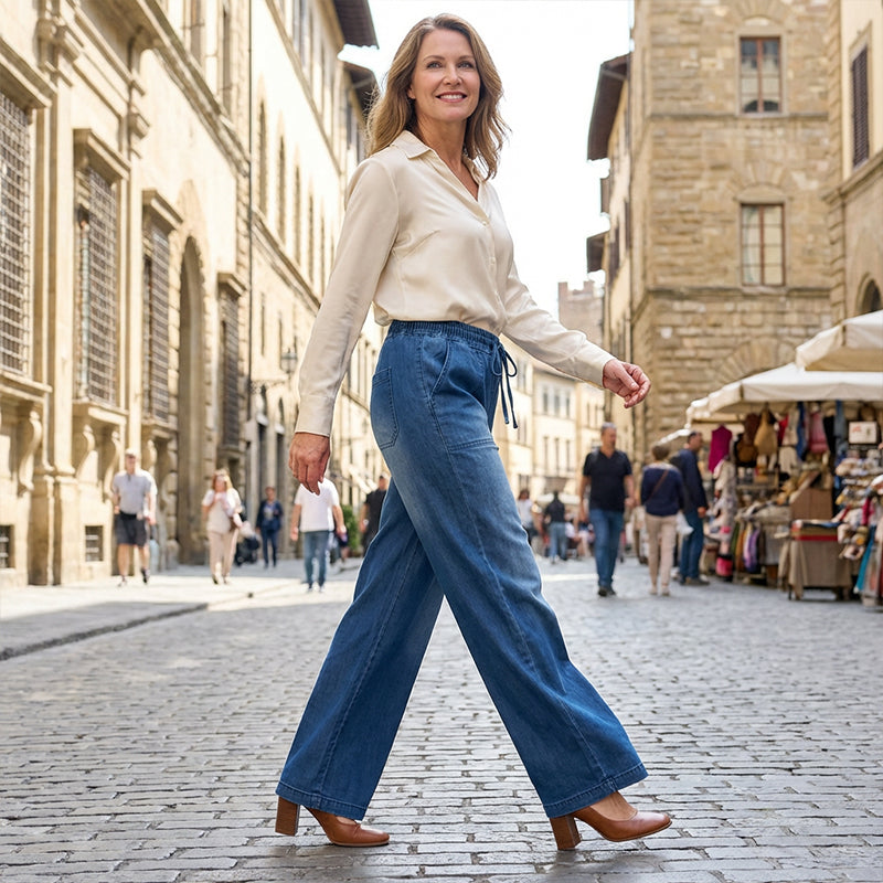 Yousra™ | Jean femme taille à cordon coupe large