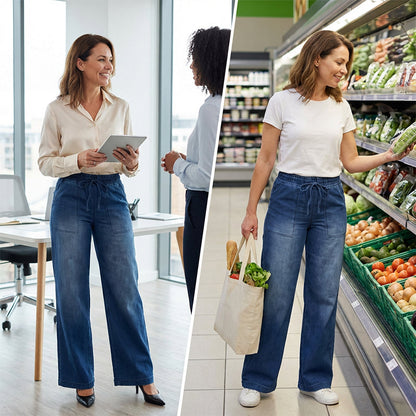 Yousra™ | Jean femme taille à cordon coupe large