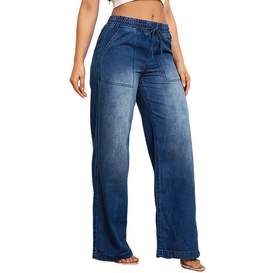 Yousra™ | Jean femme taille à cordon coupe large