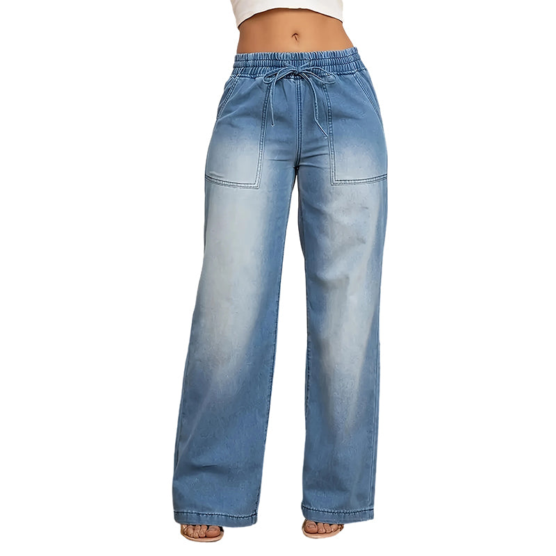 Yousra™ | Jean femme taille à cordon coupe large