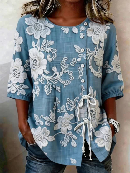 Herbier™ | Chemise coton-lin boutonnée à dentelle