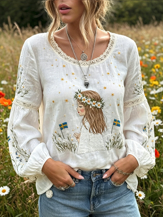 Midsommar™ | Top coton-lin fleuri vintage