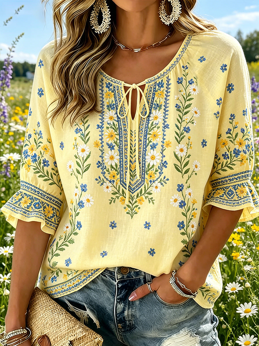 Midsummer™ | Blouse pastorale col V