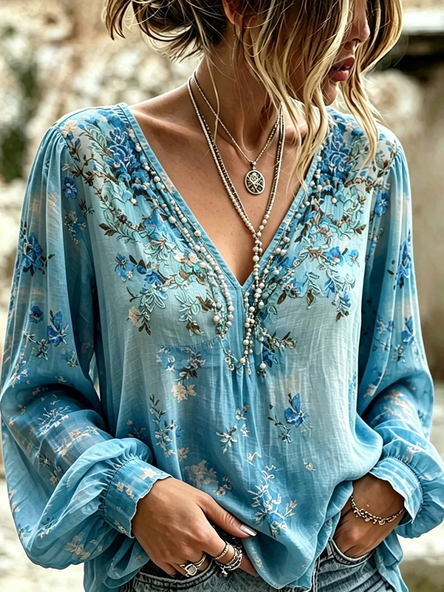 Vintage Floral™ | Top coton-lin imprimé