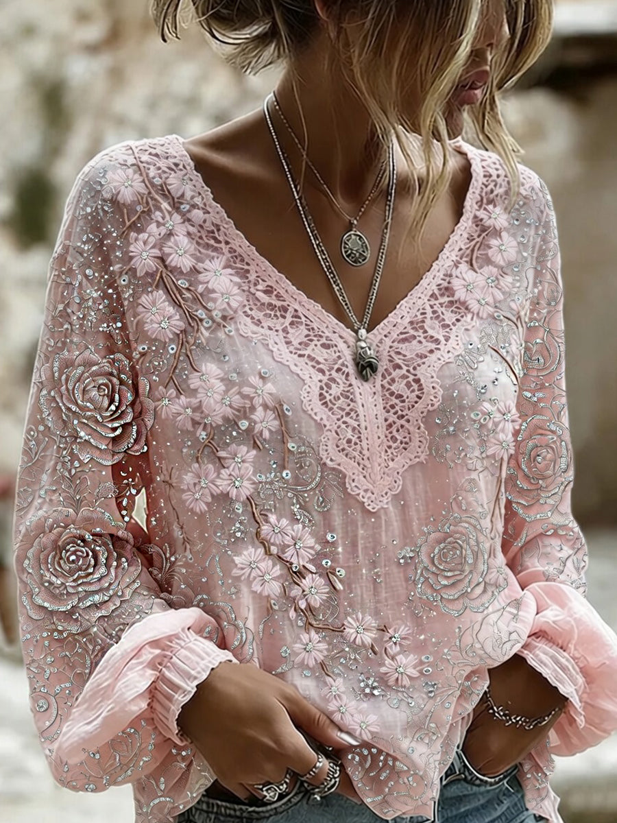Rosée™ | Top vintage fleuri en coton-lin